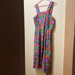 Vintage Handmade Multicolor Floral Fit & Flare Sleeveless Maxi Dress Size M/L